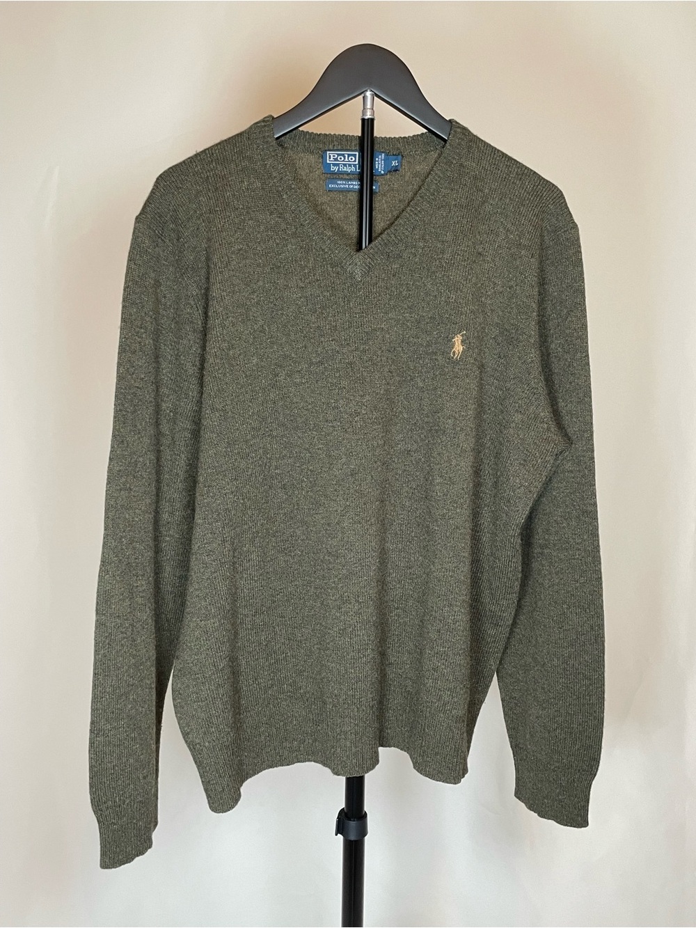 Polo by Ralph Lauren Olive Green V-Neck Sweater with Polo Pony